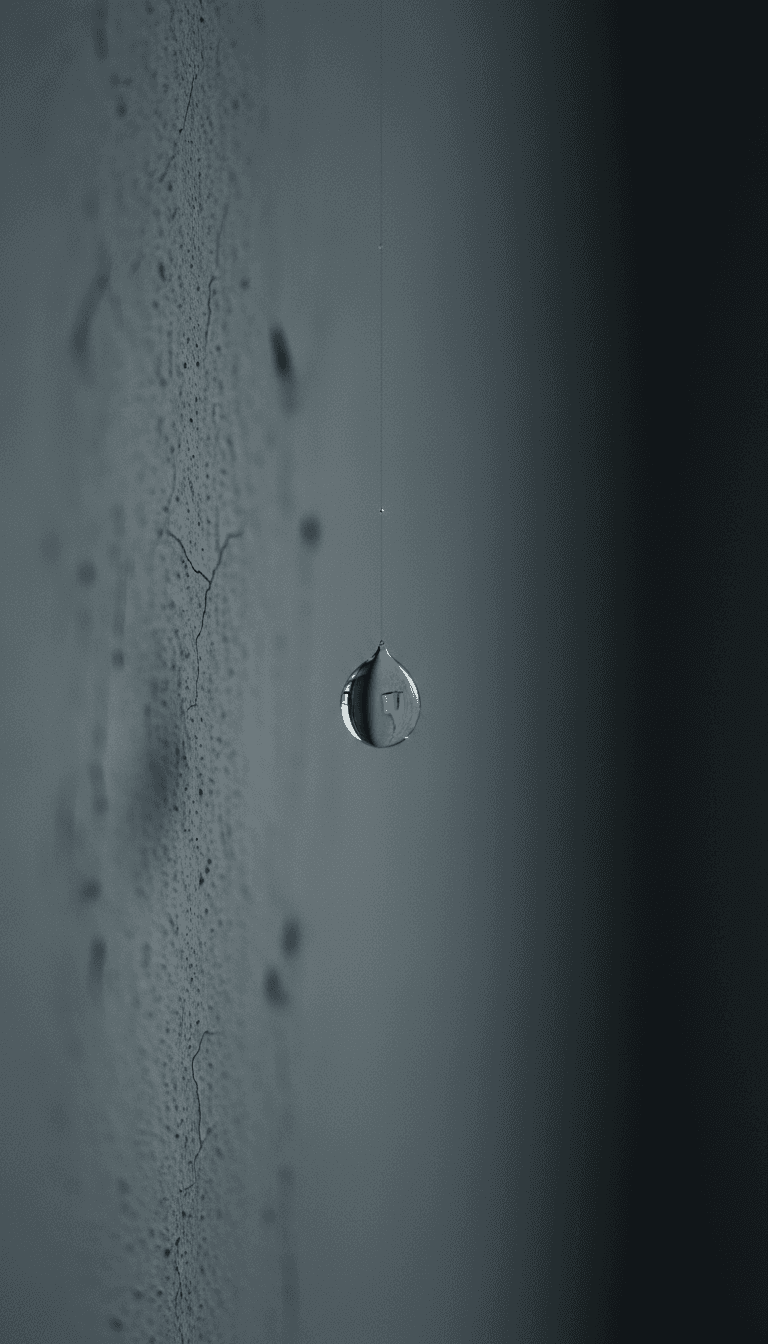 Single water droplet on interior wall indicating leak